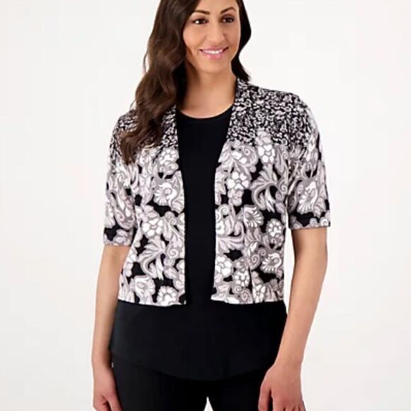 Isaac Mizrahi Sweaters - Isaac Mizrahi Live open front cardigan Sz L floral print